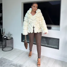 ALBA Cream Hooded Faux Fur Coat