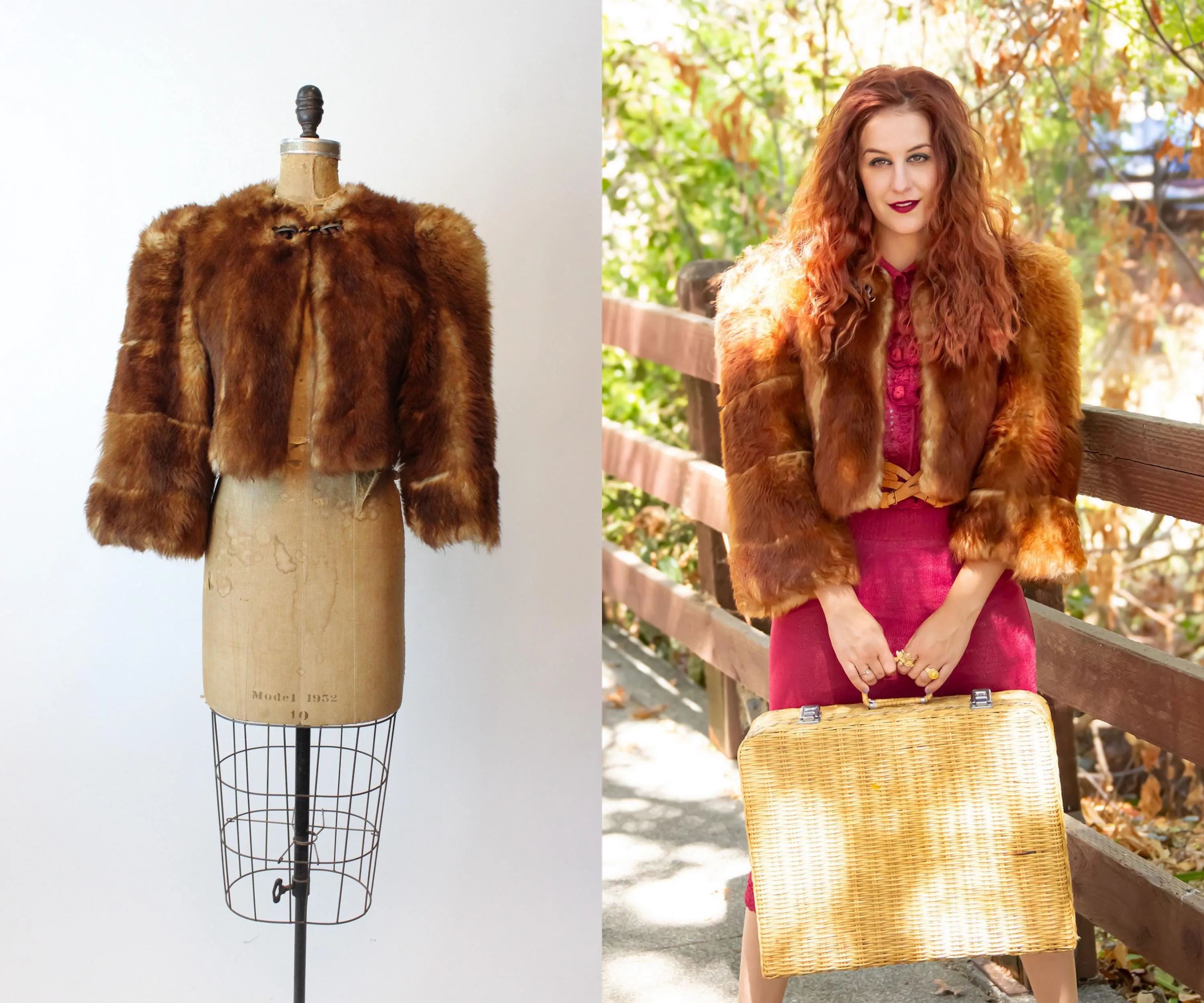 1940s HUGE SHOULDERS bell sleeves FUR jacket small medium | new fall winter