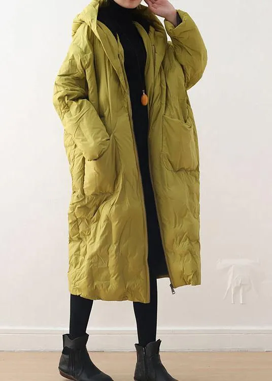 2021 Warm Yellow Down Coat original design literary retro overcoat