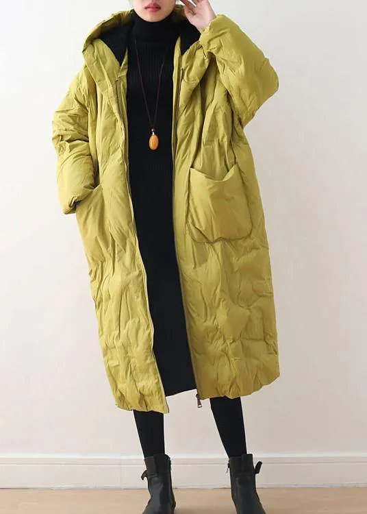 2021 Warm Yellow Down Coat original design literary retro overcoat