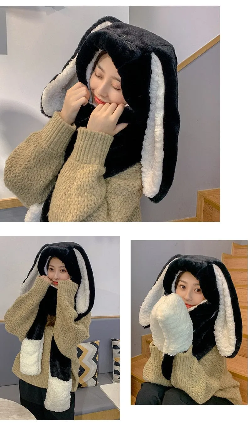 3 in 1 Fluffy Bunny Gloves Scarf Hat