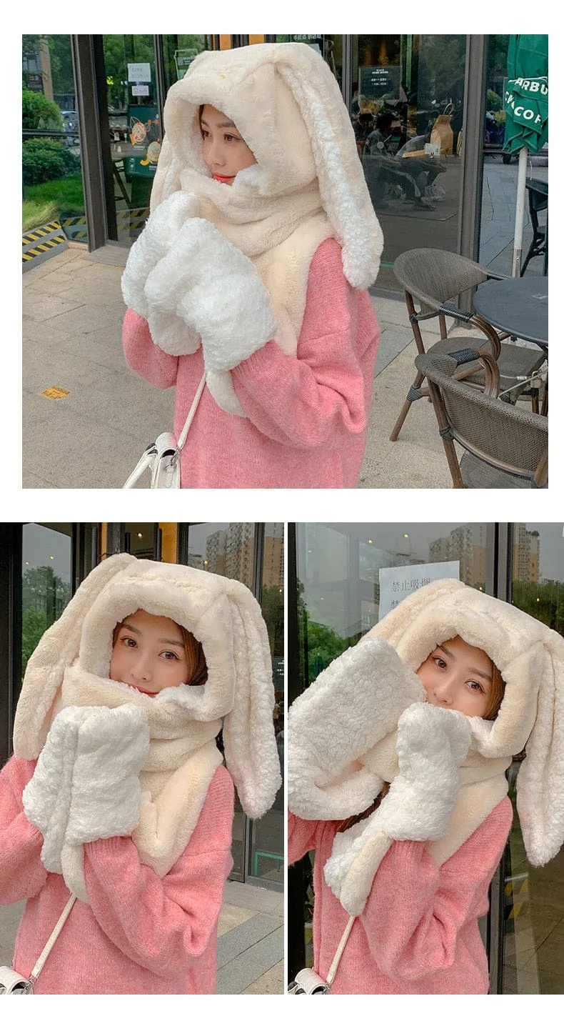 3 in 1 Fluffy Bunny Gloves Scarf Hat