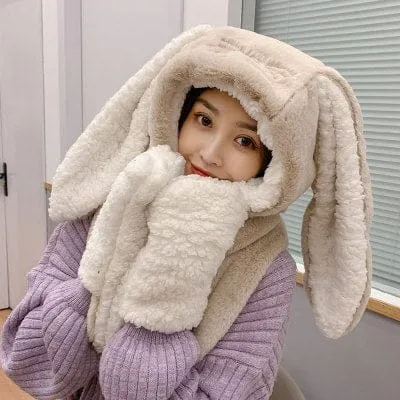 3 in 1 Fluffy Bunny Gloves Scarf Hat