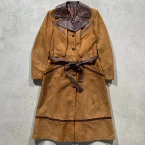 70s Tan Suede & Leather Trench Coat- M