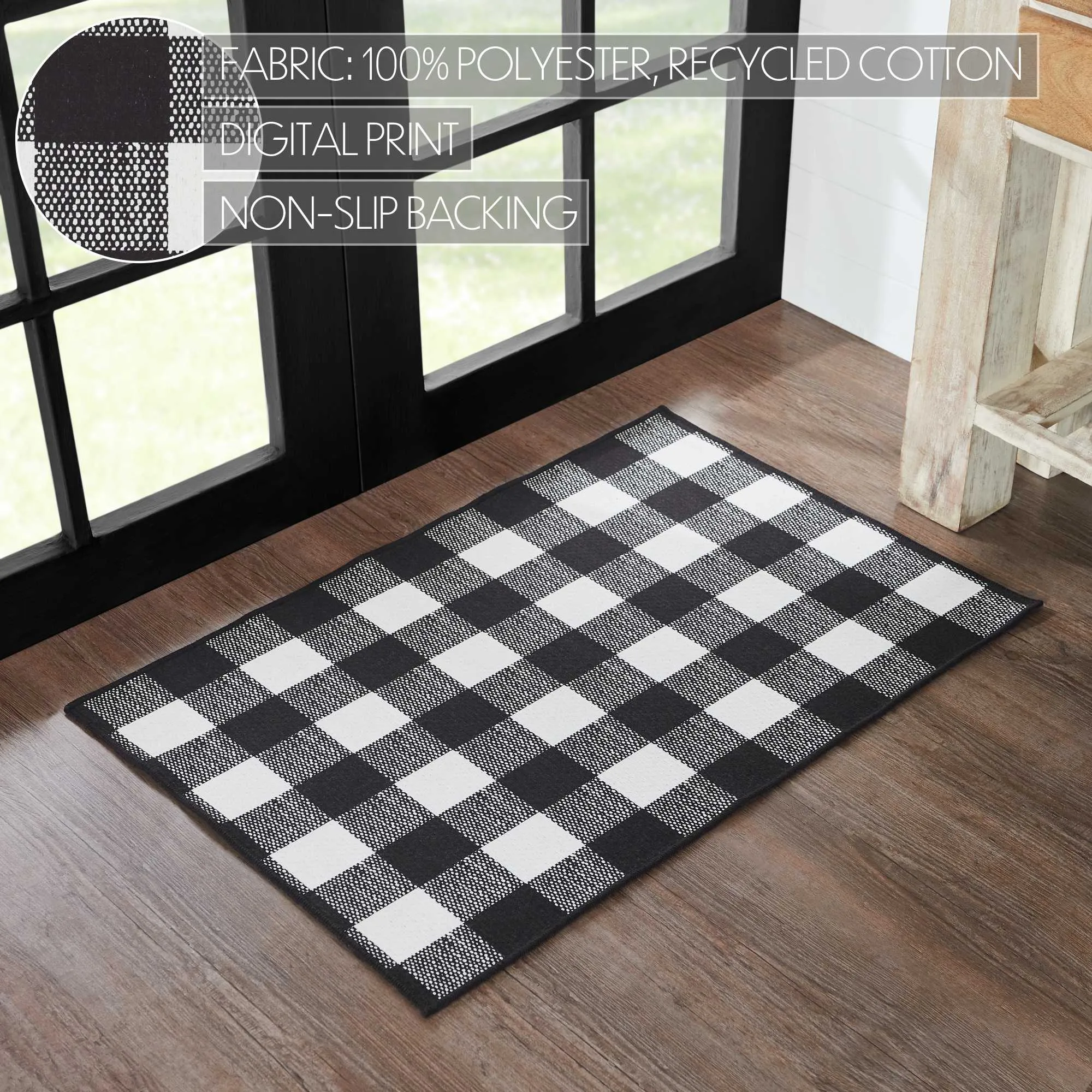 Annie Buffalo Check Black Polyester Rug Rect 24x36