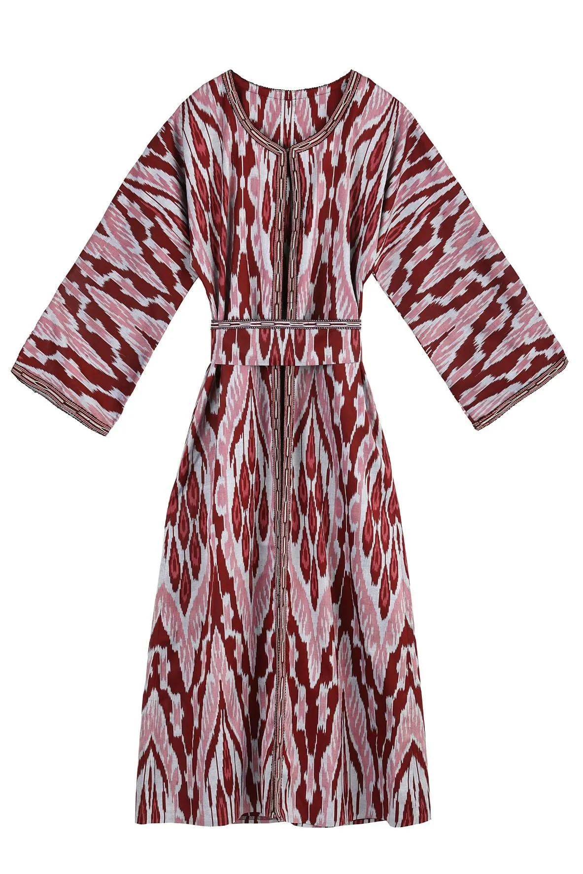 Antibes Silk Ikat Coat - Long - Red, Pink