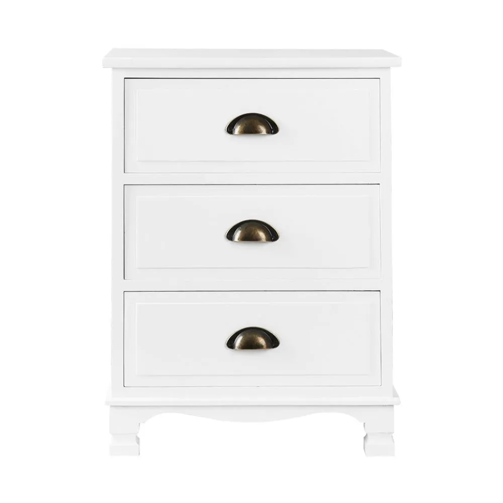 Artiss Bedside Table 3 Drawers Vintage - THYME White