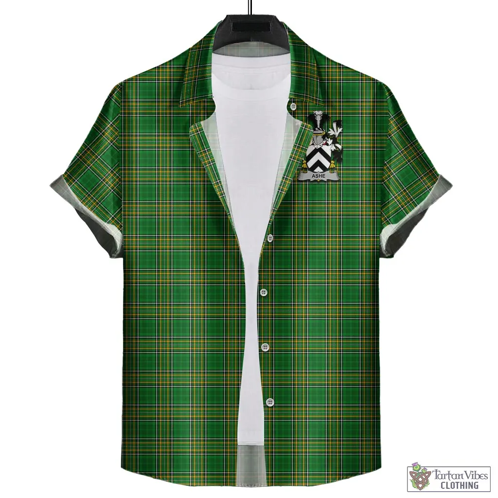 Ashe Irish Clan Tartan Short Sleeve Button Up with Coat of Arms