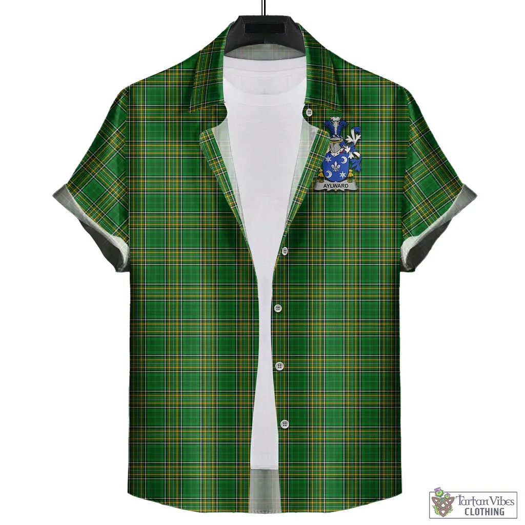 Aylward Irish Clan Tartan Short Sleeve Button Up with Coat of Arms