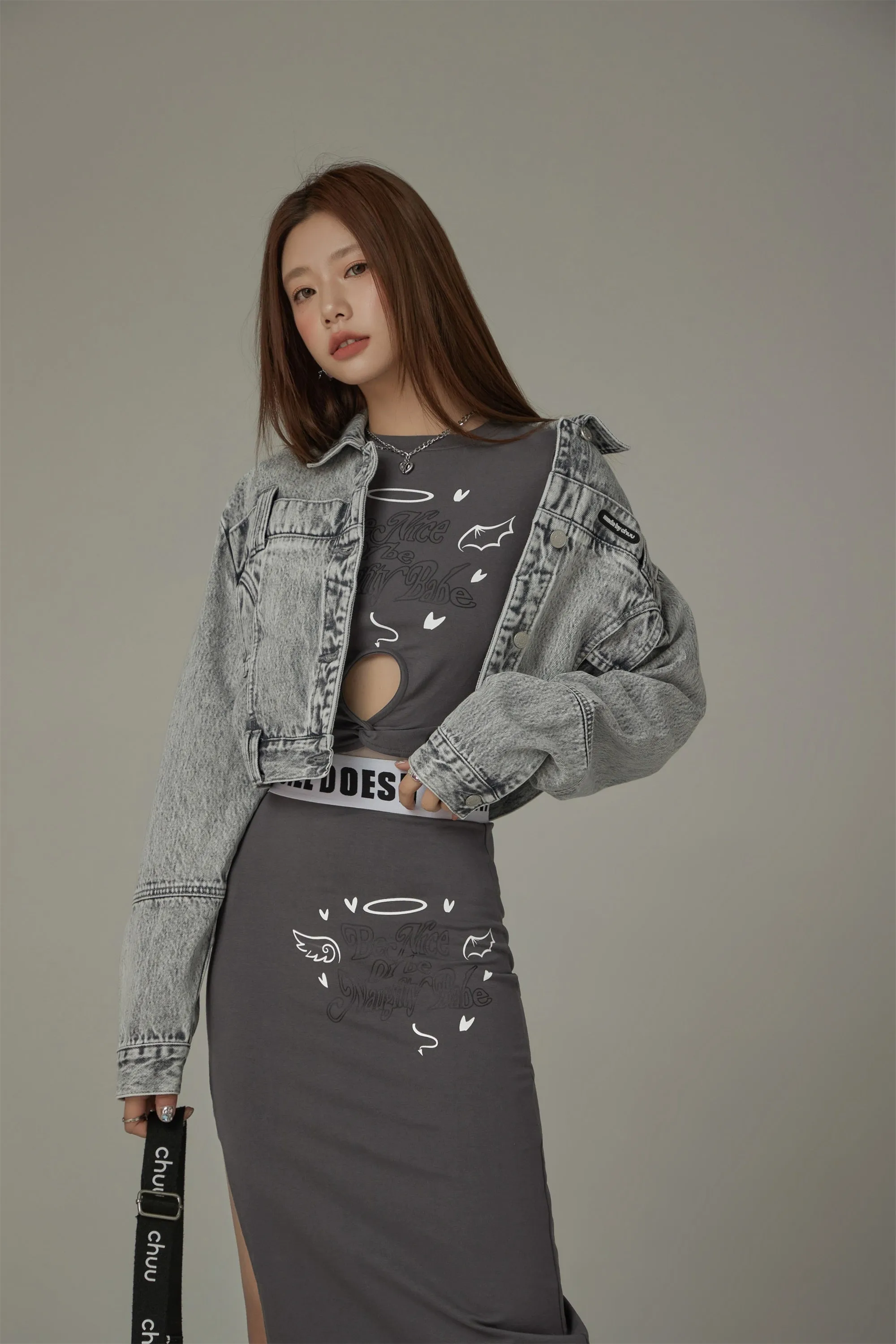 Back Cut Out Cropped Denim Jacket