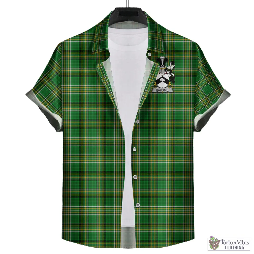 Balfour Irish Clan Tartan Short Sleeve Button Up with Coat of Arms