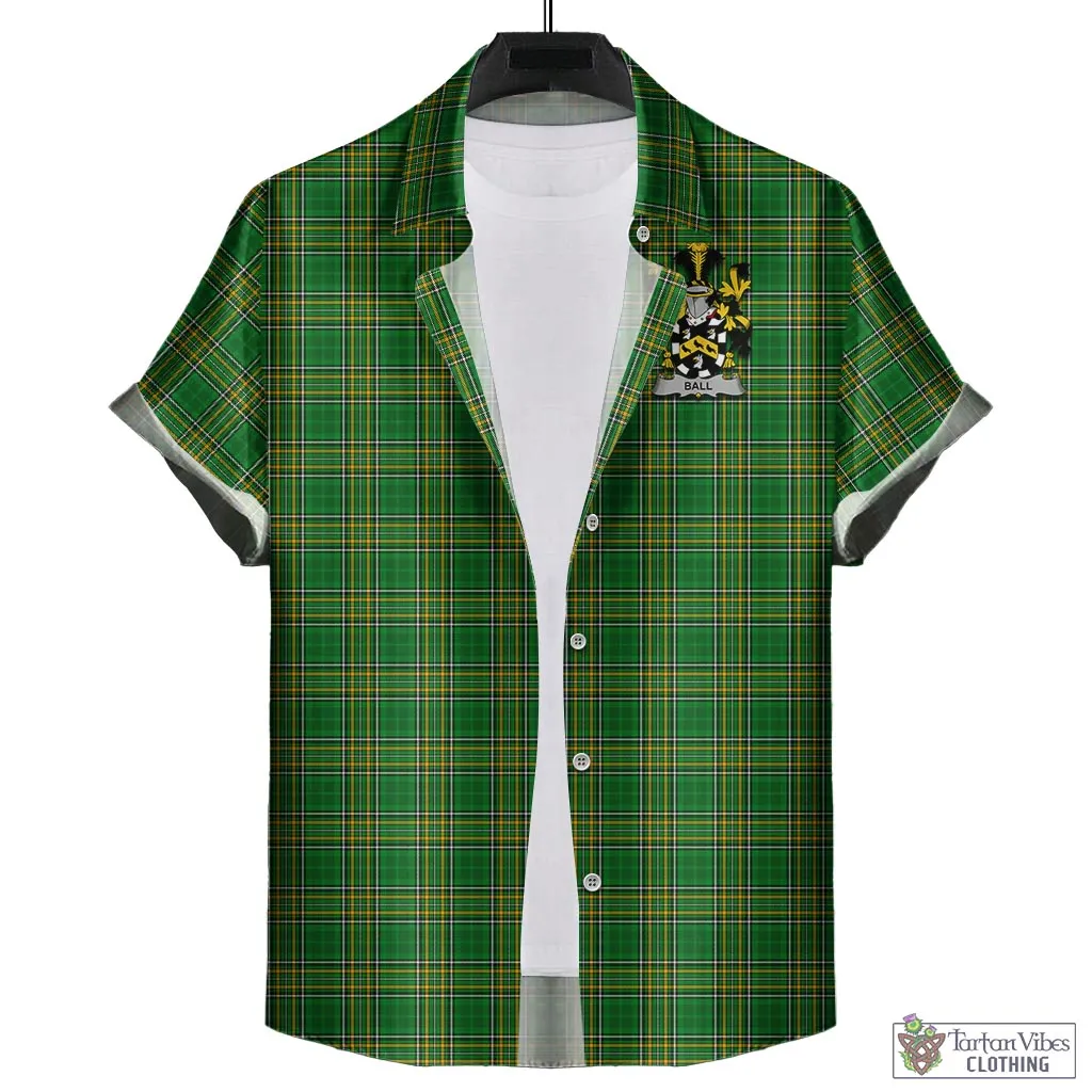 Ball Irish Clan Tartan Short Sleeve Button Up with Coat of Arms