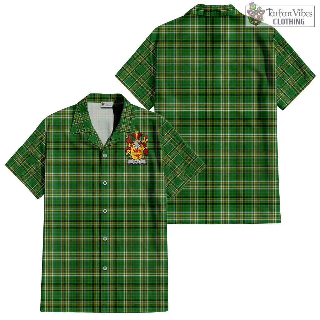 Barby Irish Clan Tartan Short Sleeve Button Up with Coat of Arms