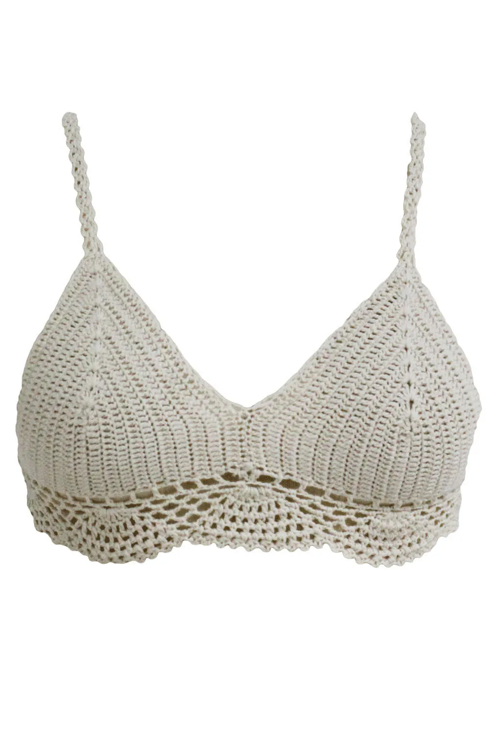 Beige Elegant Crochet Summer Cami Crop Top