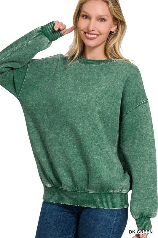 Belong With Me - Green Acid Wash Oversized Pullover