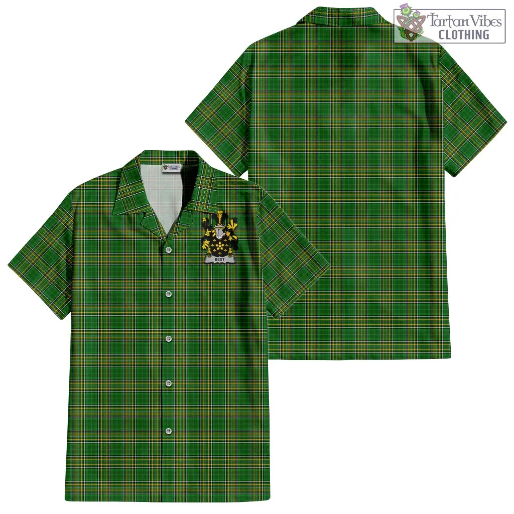 Best Irish Clan Tartan Short Sleeve Button Up with Coat of Arms