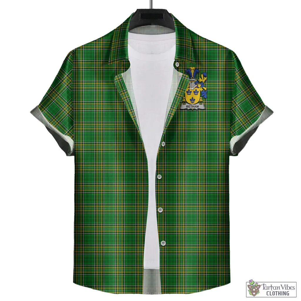 Betham Irish Clan Tartan Short Sleeve Button Up with Coat of Arms