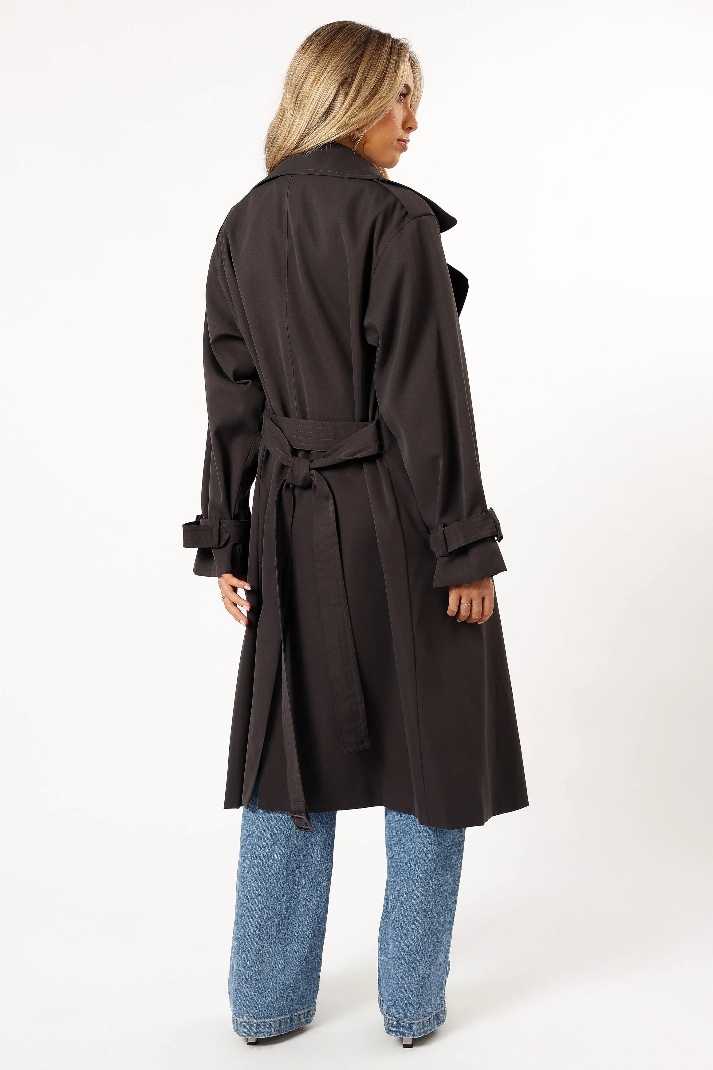 Billy Button Front Trench Coat - Charcoal