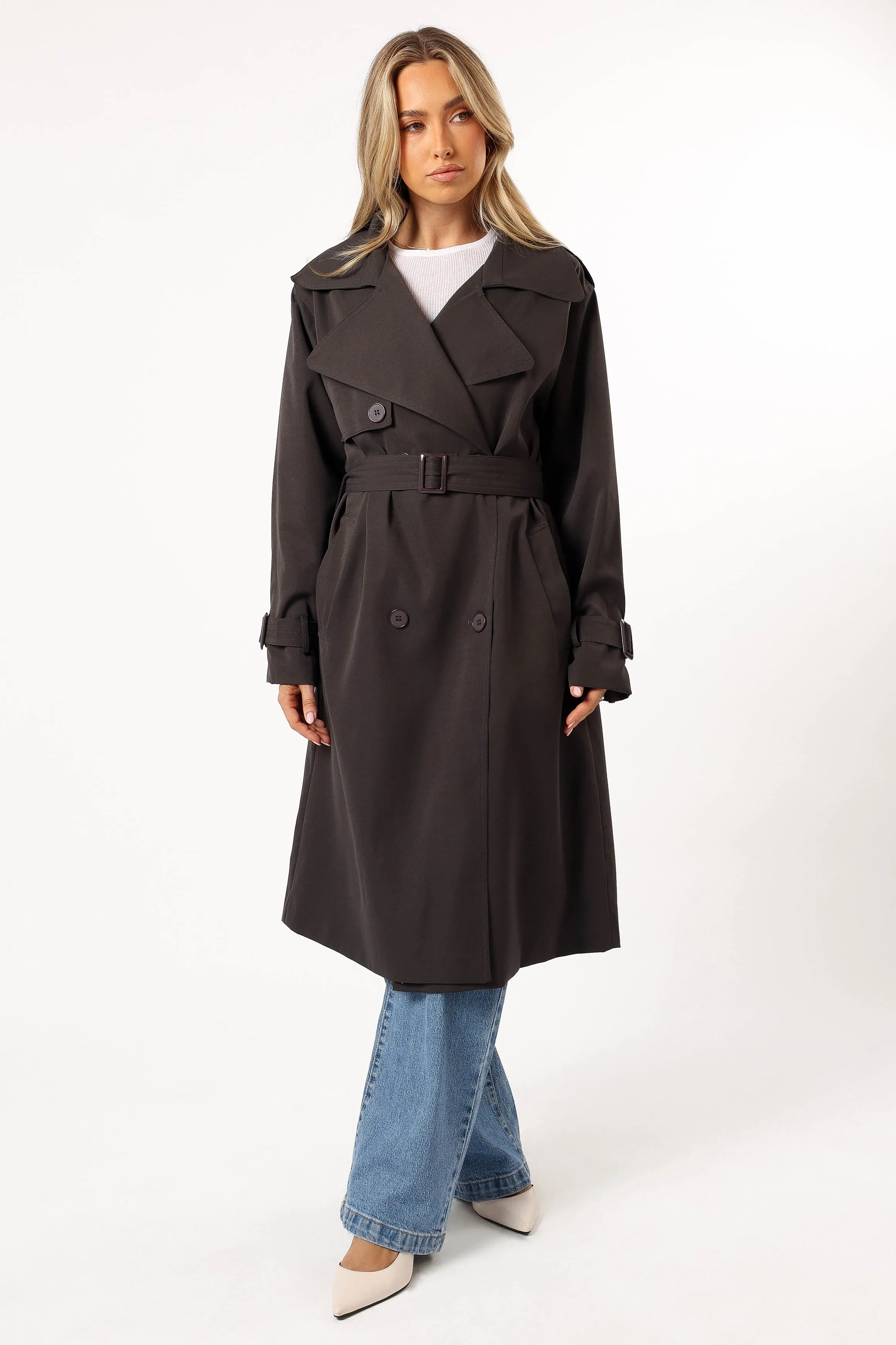 Billy Button Front Trench Coat - Charcoal