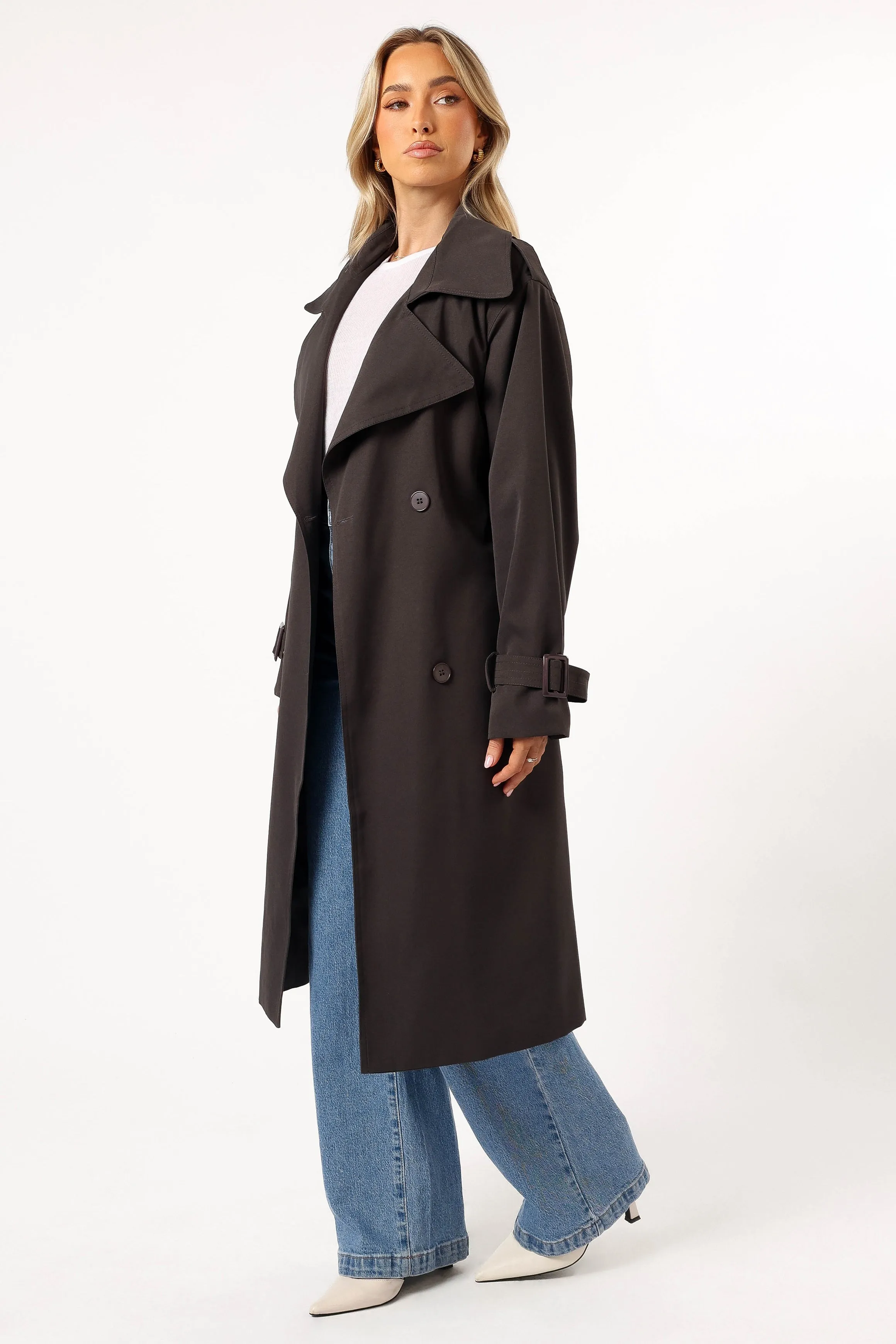 Billy Button Front Trench Coat - Charcoal