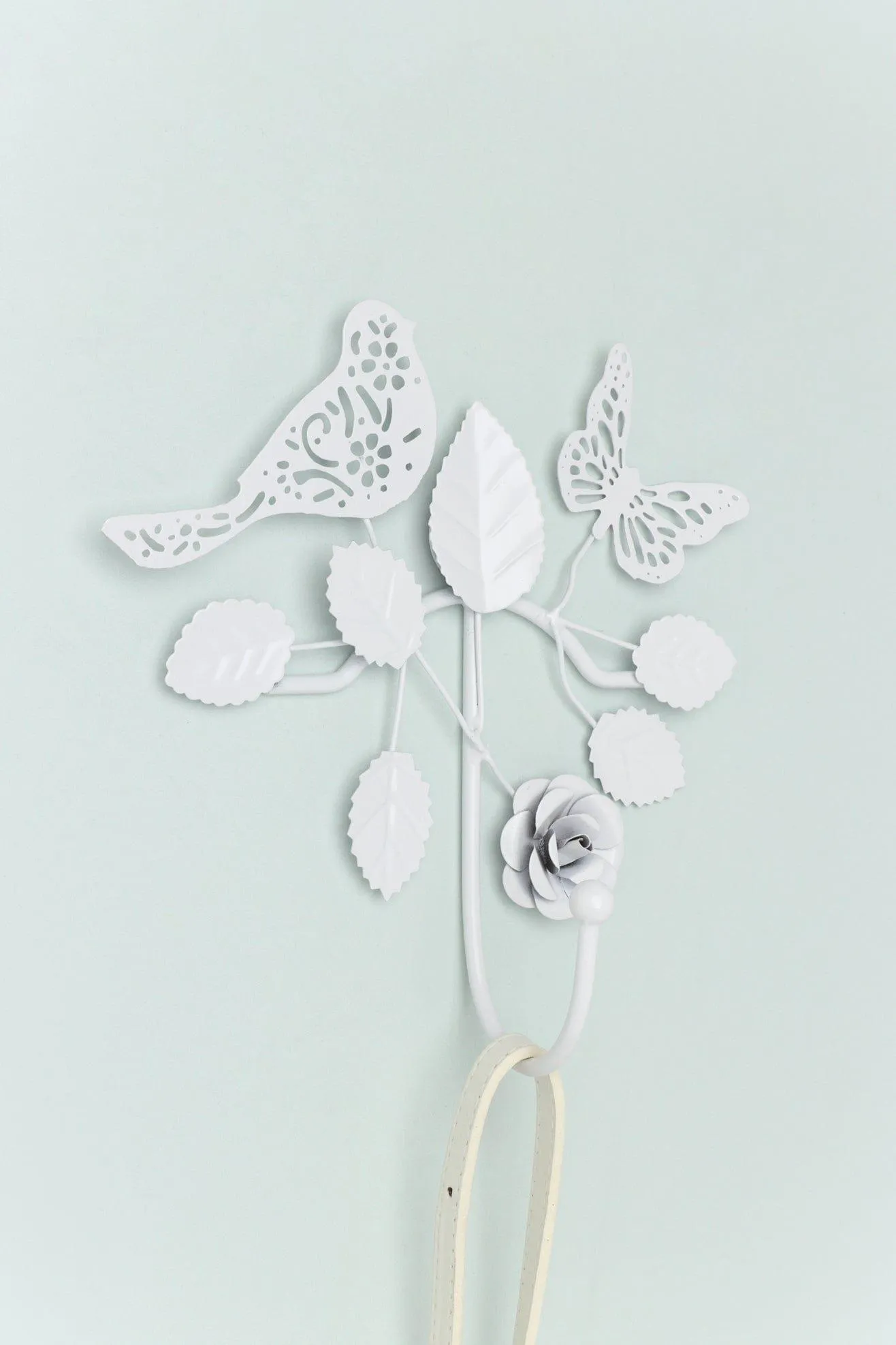 Bird Floral Design White Large Hook