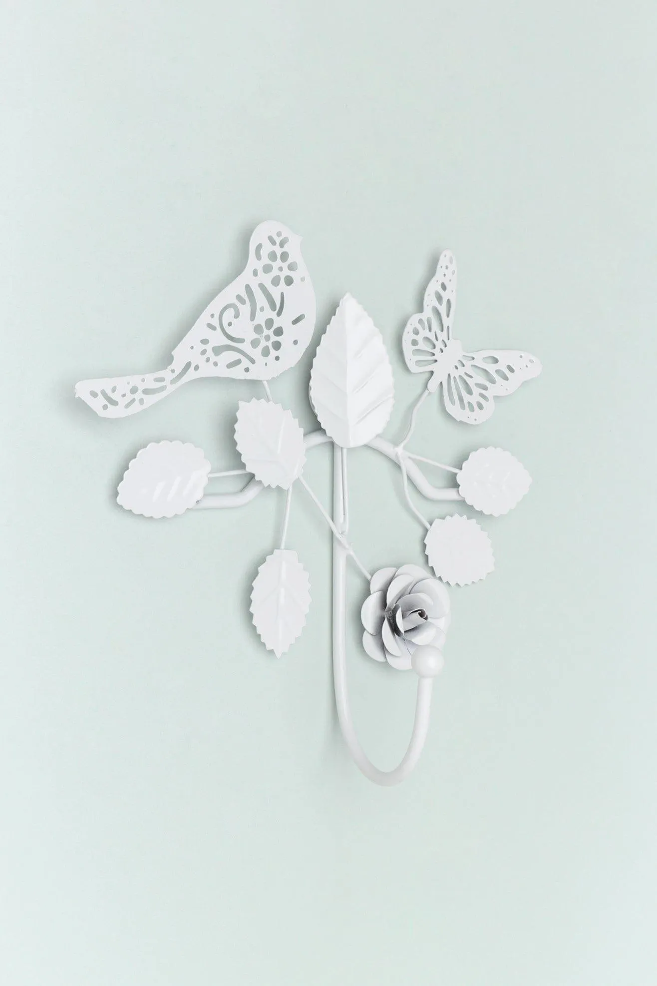 Bird Floral Design White Large Hook