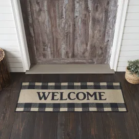 Black Check Welcome Polyester Rug Rect 17x48