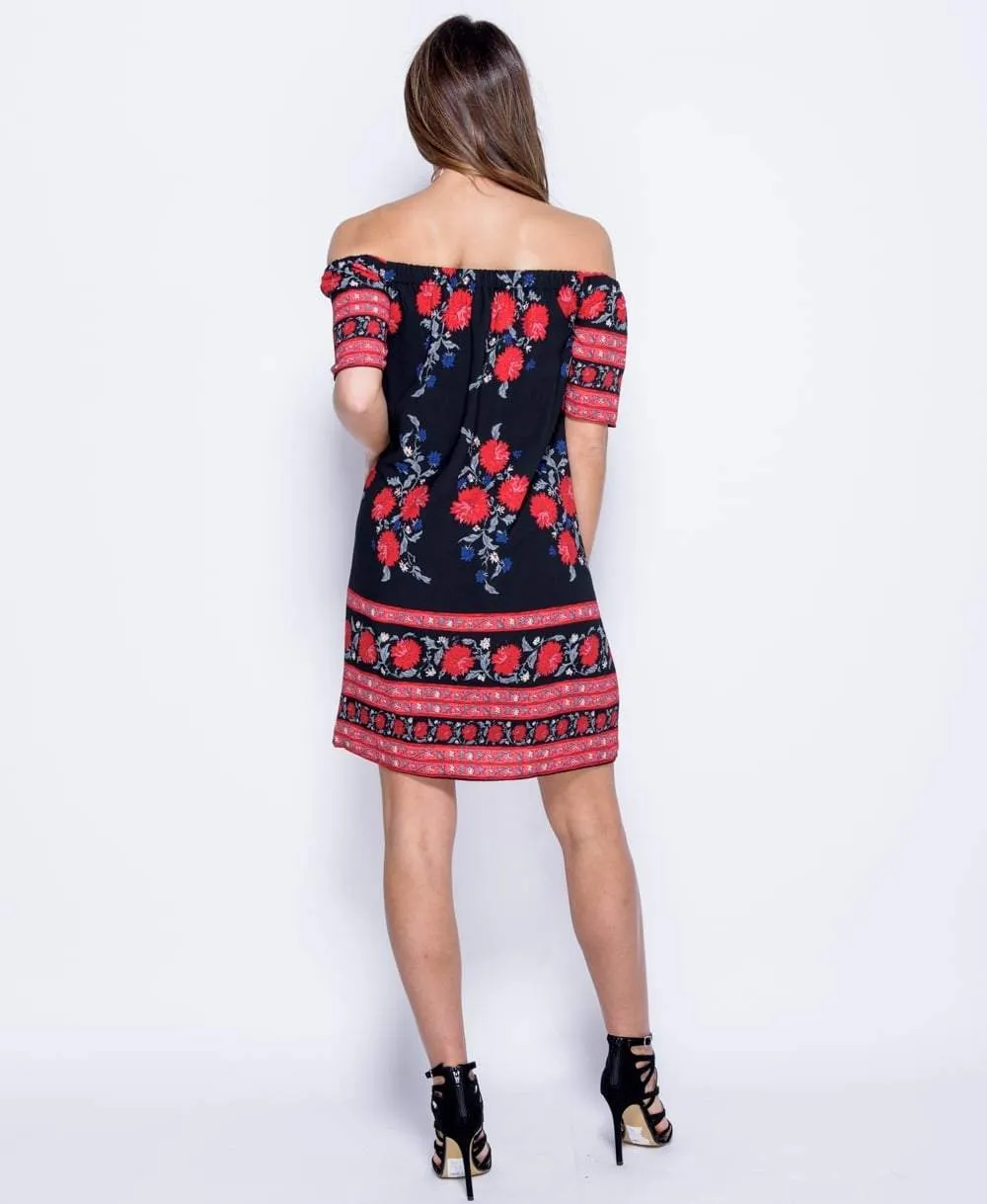 Black Floral Bardot Dress - Tamia