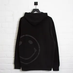 Black On Black Side Smiley Back  - Pullover Hood - Black