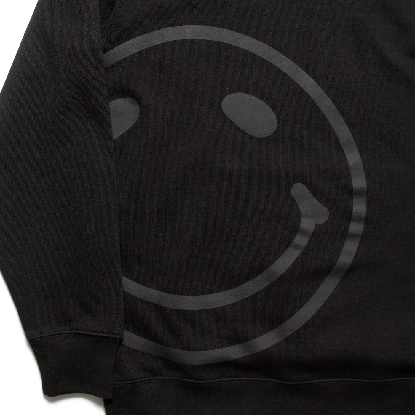 Black On Black Side Smiley Back  - Pullover Hood - Black