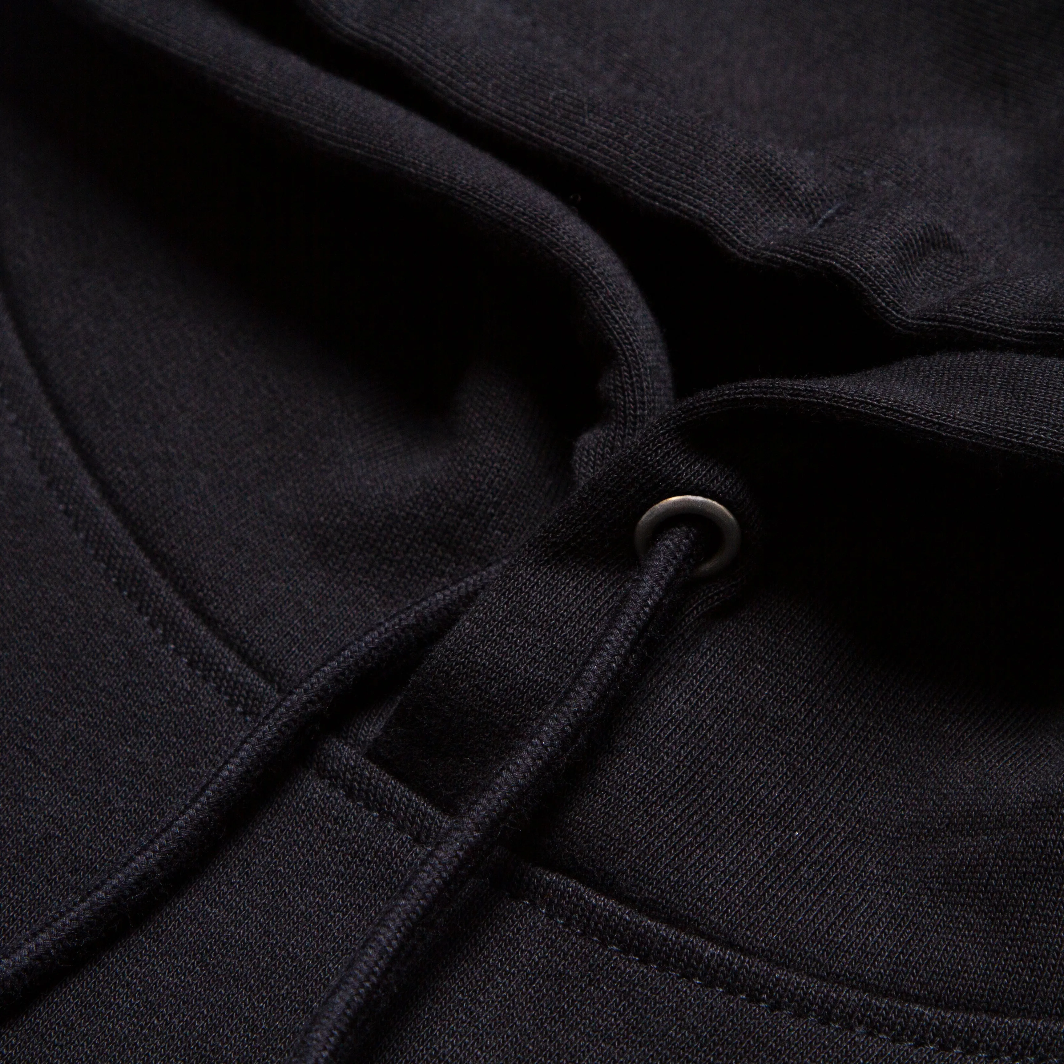 Black On Black Side Smiley Back  - Pullover Hood - Black