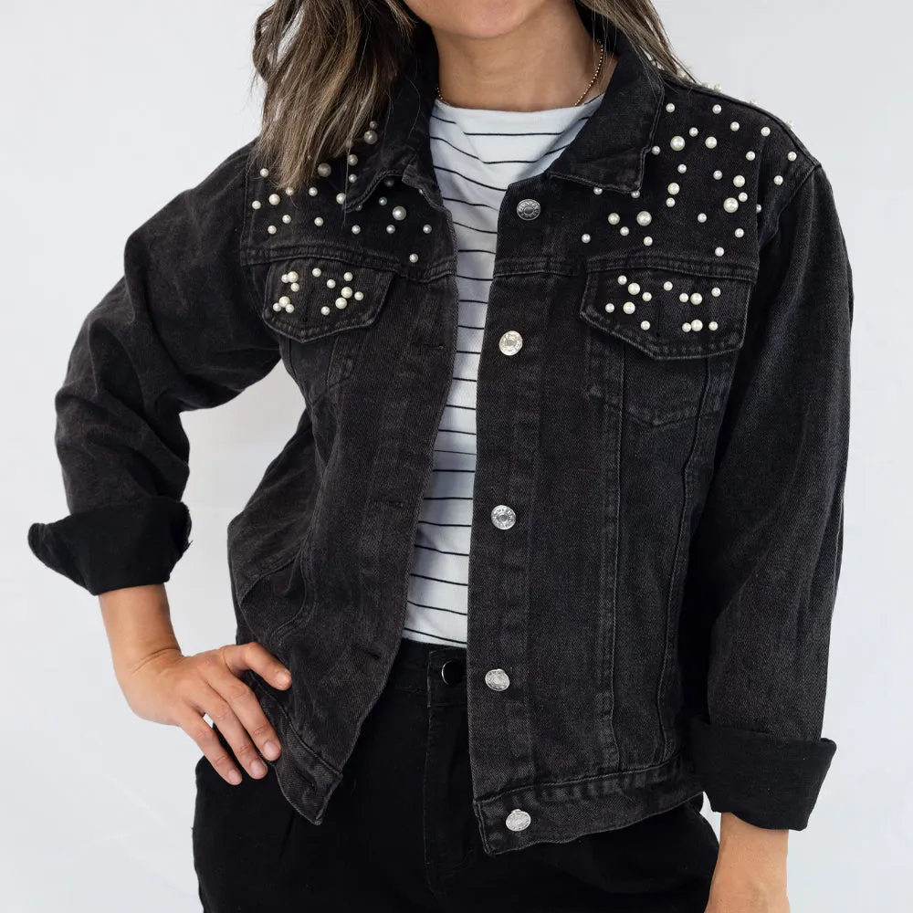 (Black Pearl) Until Death Do Us Part Bridal Shower Denim Jacket