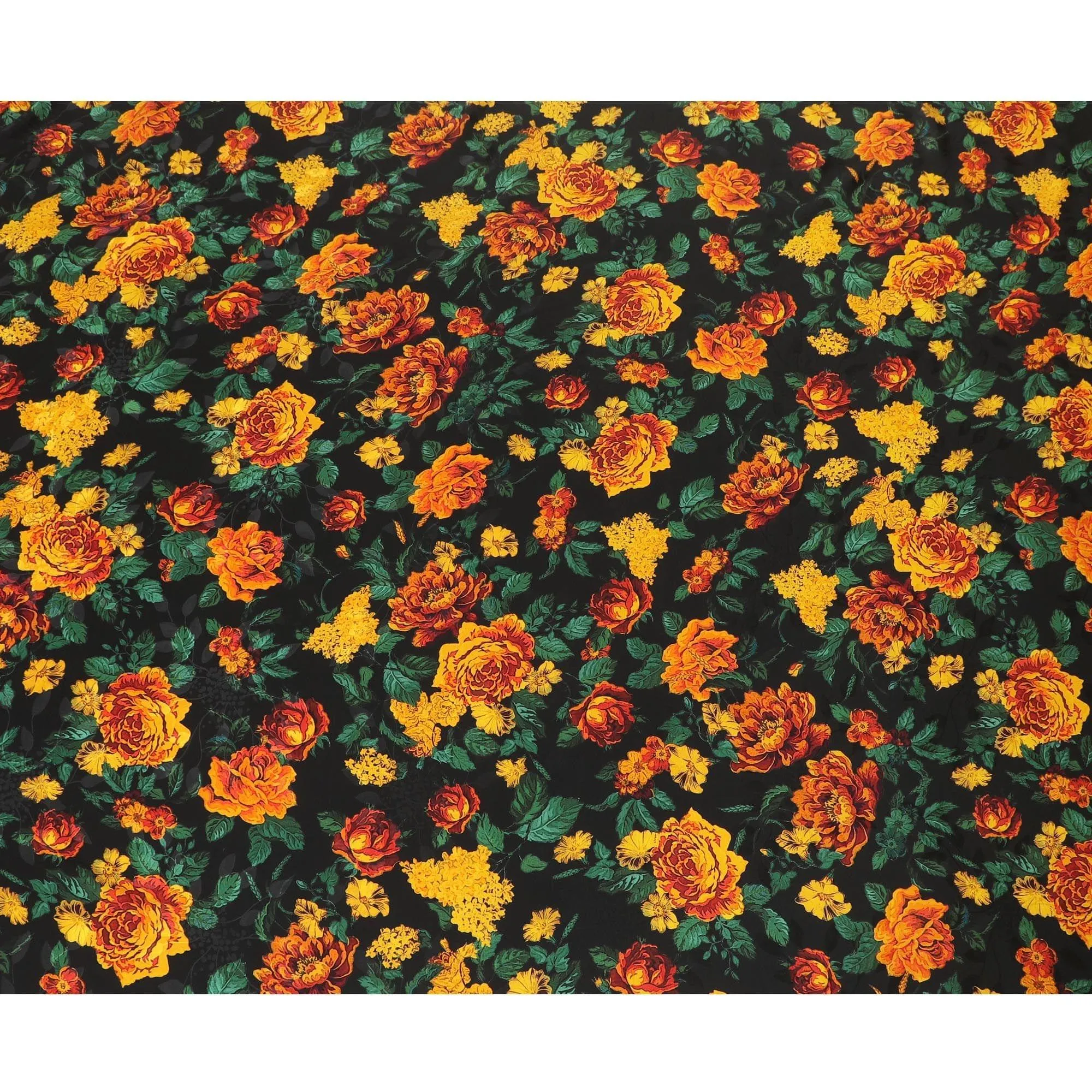 Black premium pure Italian silk satin fabric with multicolor print in floral design having matt finish-D13740