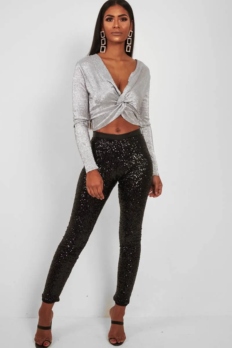 Black Sequin Skinny Trousers - Indira