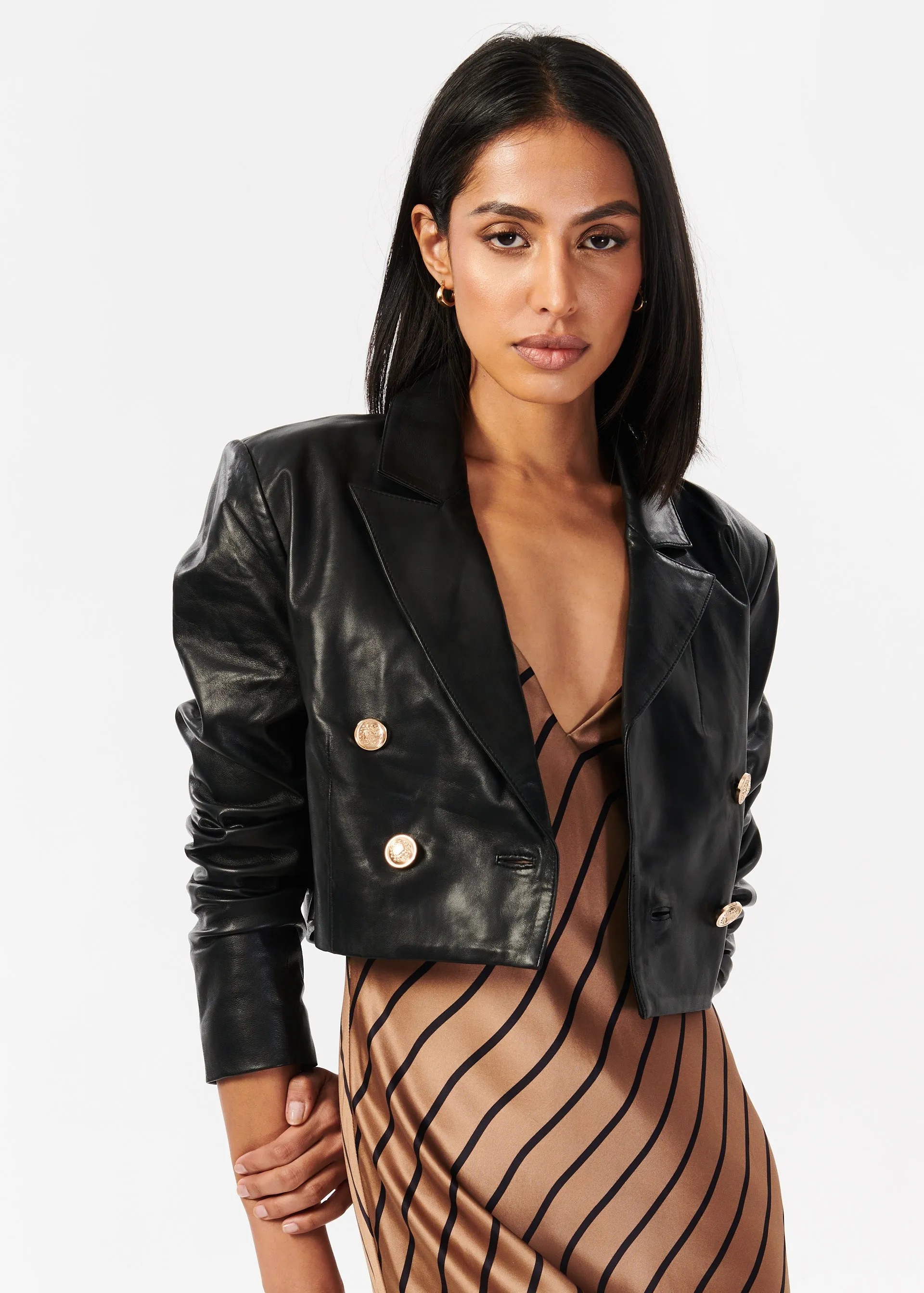 Boa Genuine Leather Cropped Jacket Black