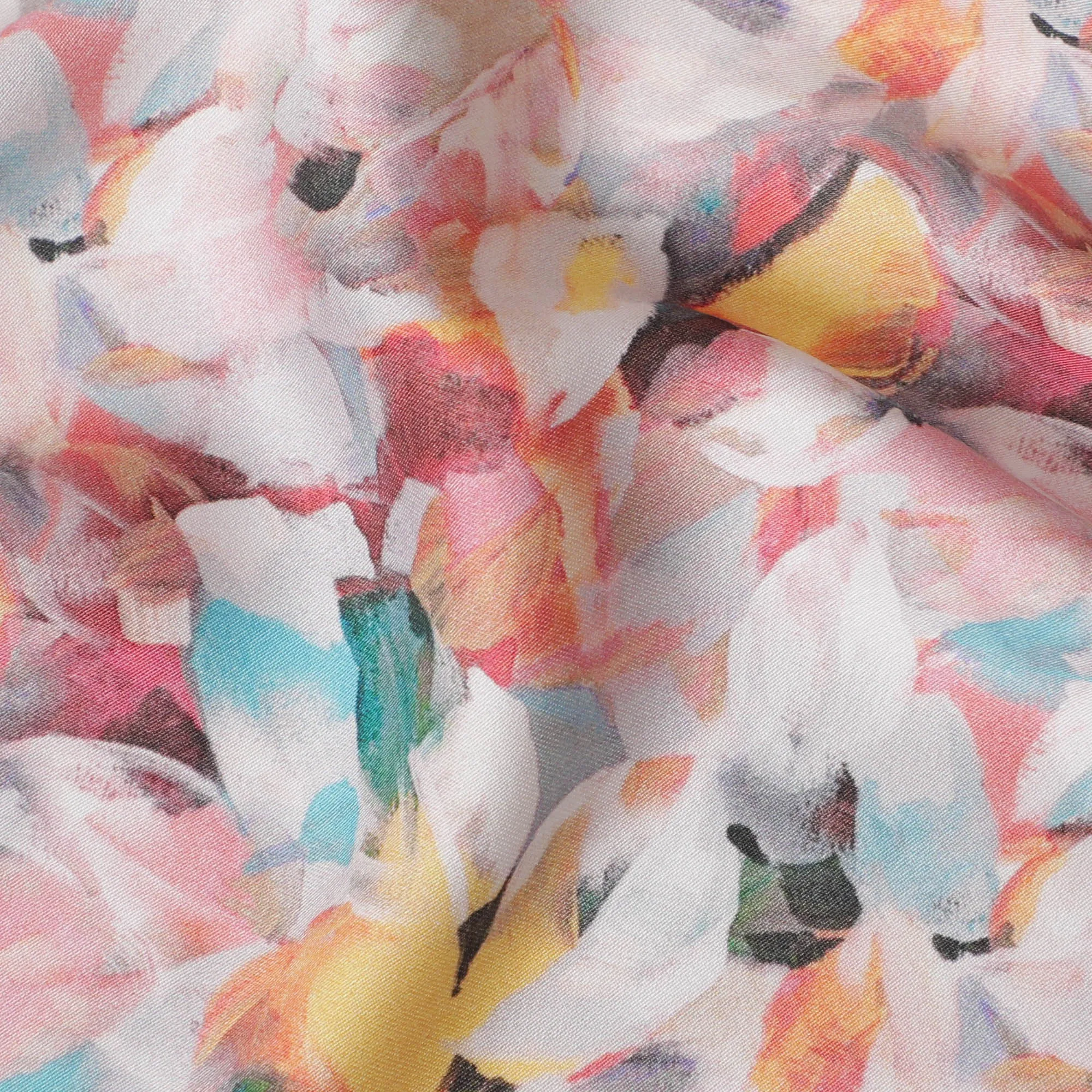 Bright Pastel Watercolor Floral Cotton Satin Fabric, 110 cm Width-20066