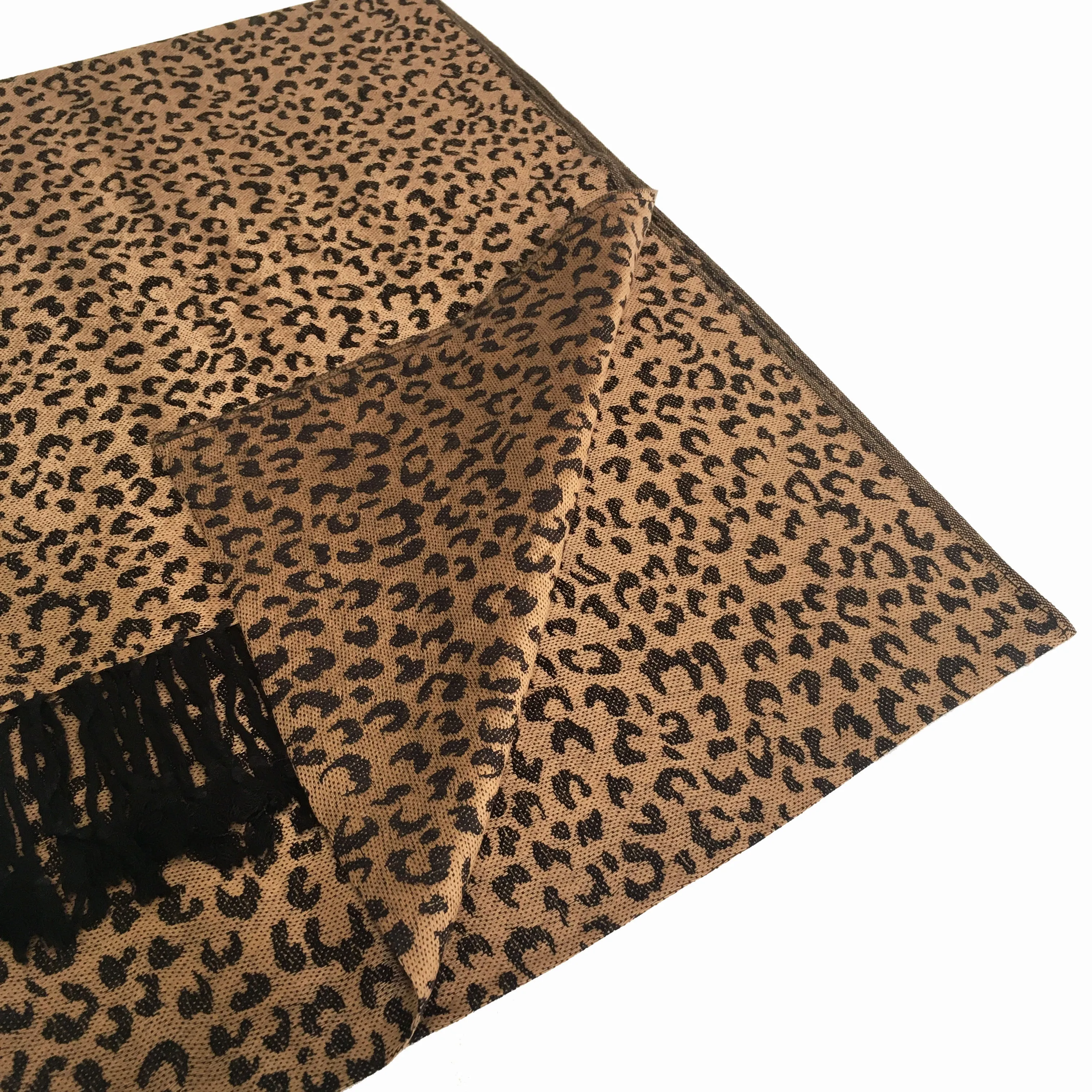 BROWN SMALL LEOPARD PRINT REVERSIBLE PASHMINA SHAWL SCARF