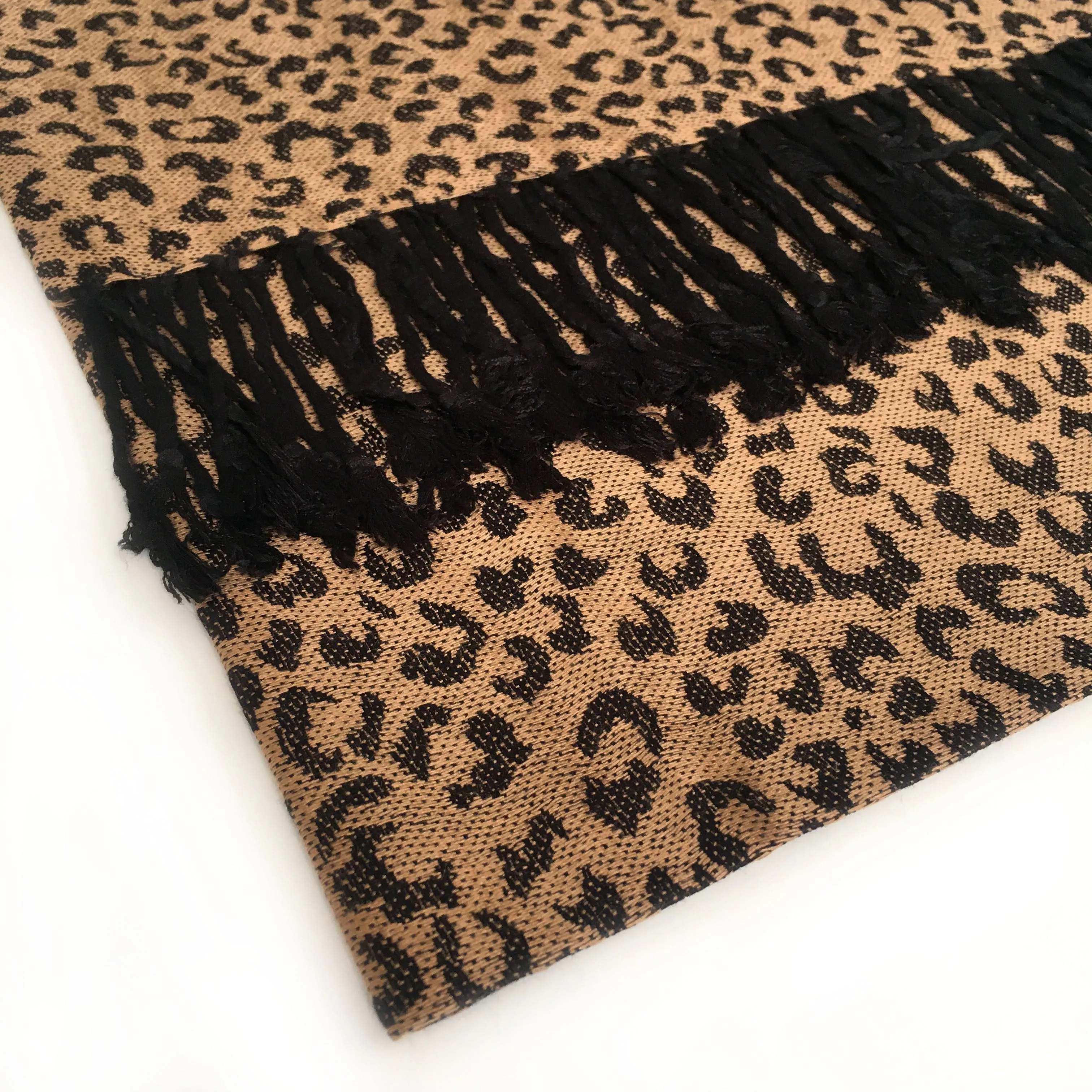 BROWN SMALL LEOPARD PRINT REVERSIBLE PASHMINA SHAWL SCARF