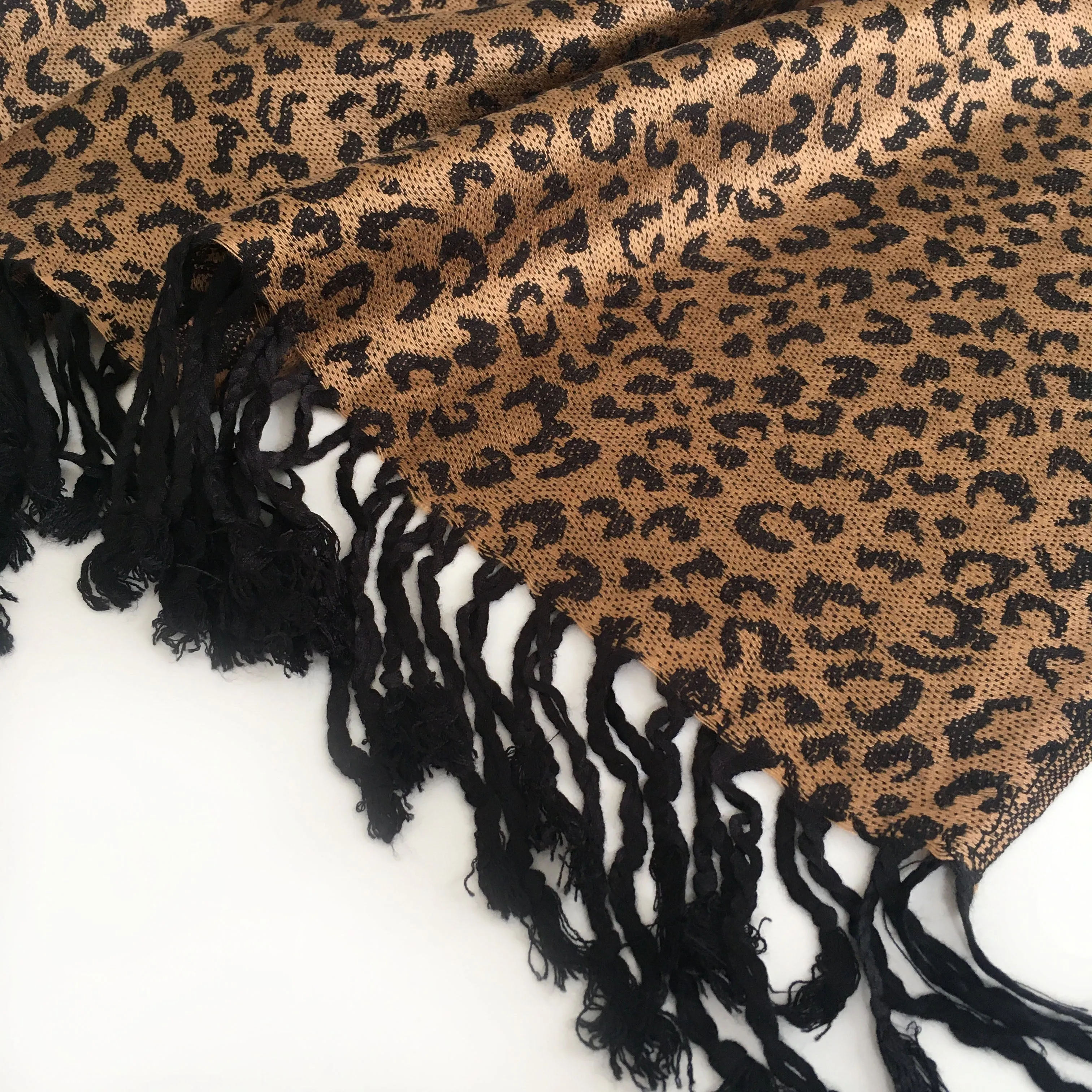 BROWN SMALL LEOPARD PRINT REVERSIBLE PASHMINA SHAWL SCARF