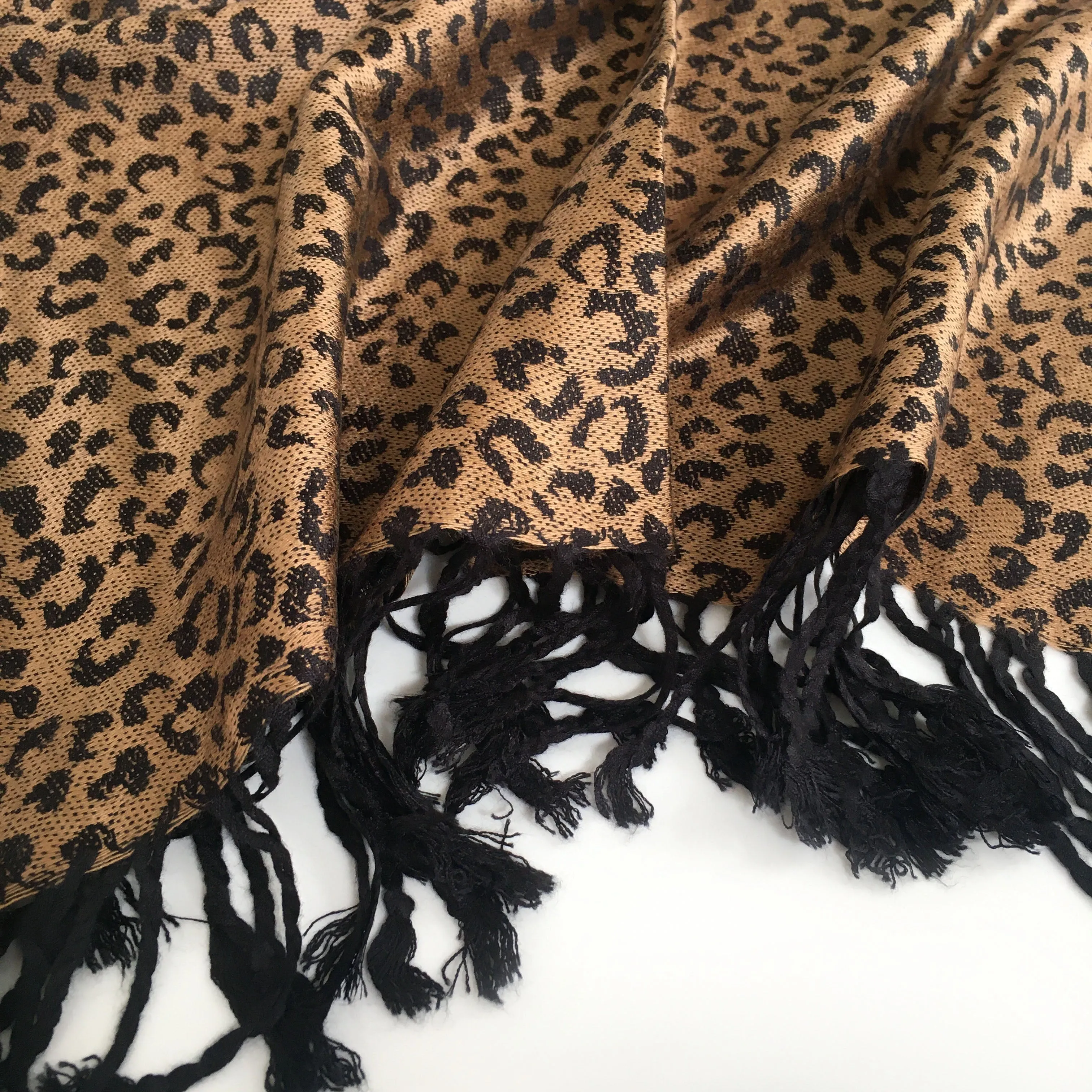 BROWN SMALL LEOPARD PRINT REVERSIBLE PASHMINA SHAWL SCARF