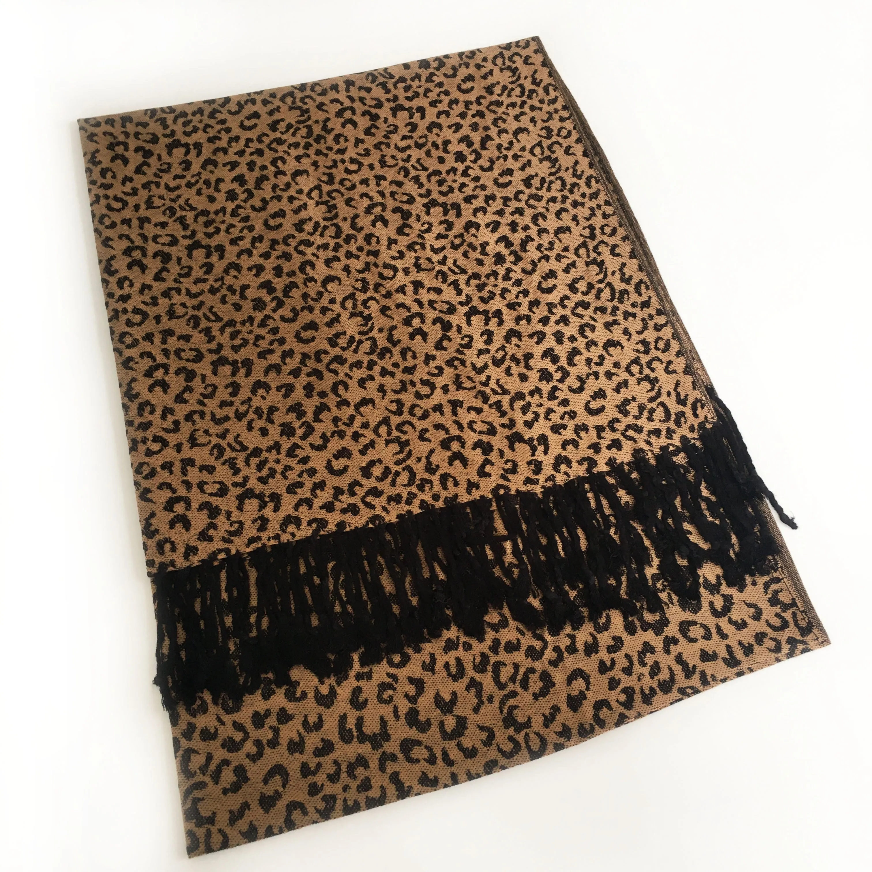 BROWN SMALL LEOPARD PRINT REVERSIBLE PASHMINA SHAWL SCARF