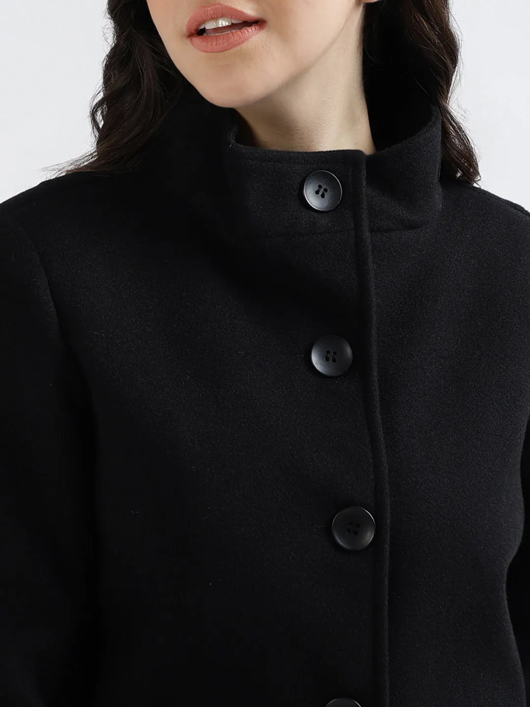 Centre Stage Women Solid High Neck Full Sleeves Overcoat