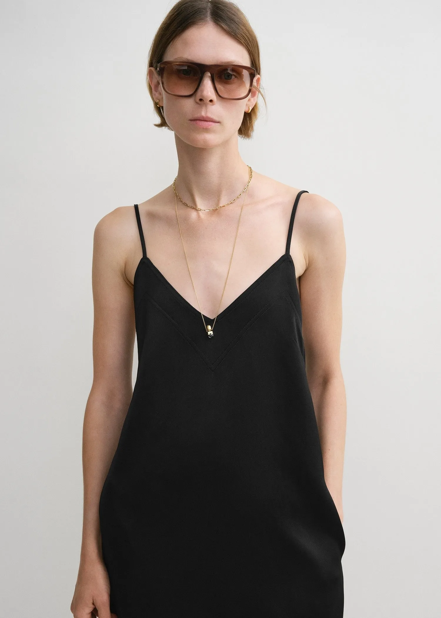 Contrast satin cami dress black