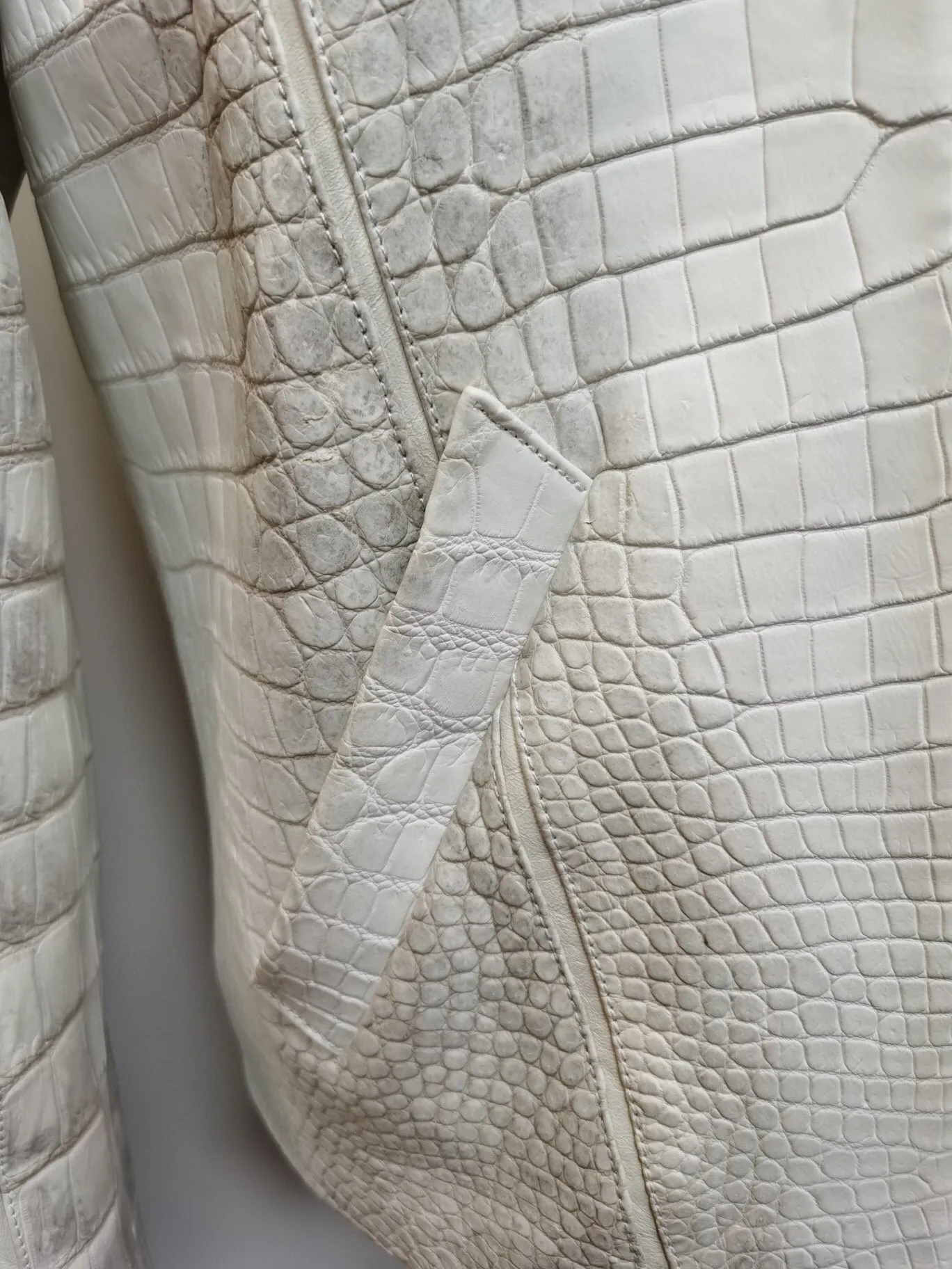 Crocodile Leather Jacket,Himalaya White Crocodile Leather Zip Up Coat