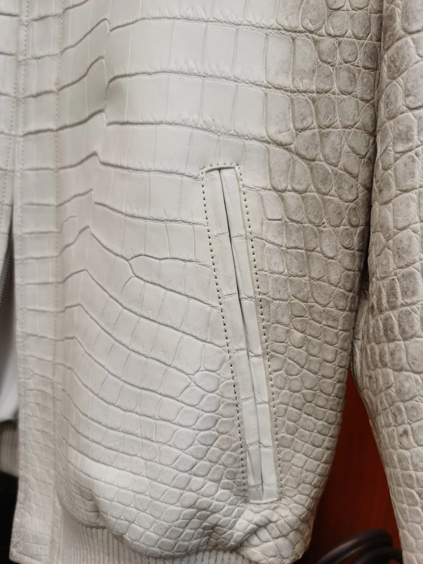 Crocodile Leather Jacket,Himalaya White Crocodile Leather Zip Up Coat