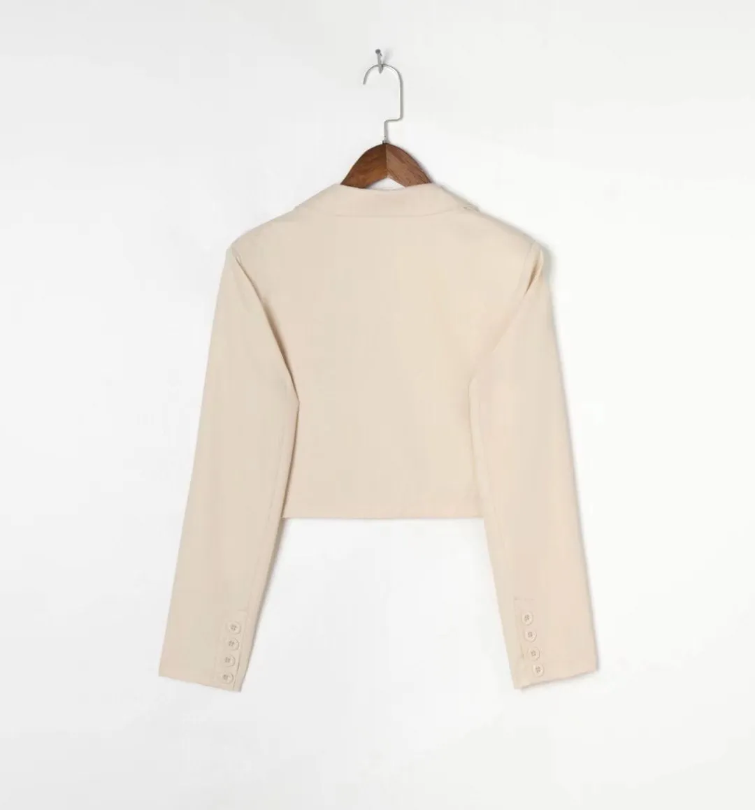 Cropped Collared Long Sleeve Blazer Jacket