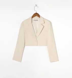 Cropped Collared Long Sleeve Blazer Jacket