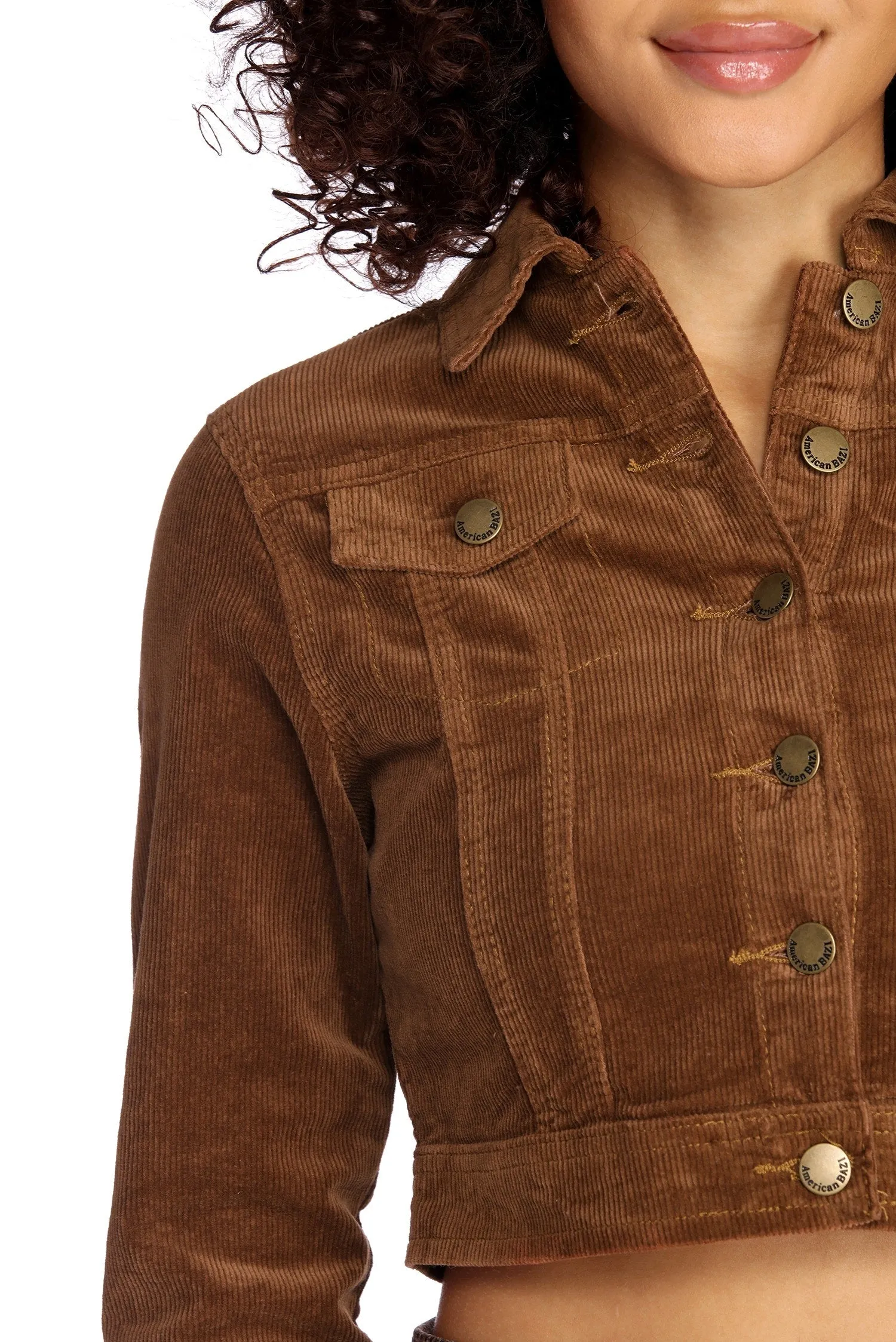 Cropped Corduroy Button Up Jacket