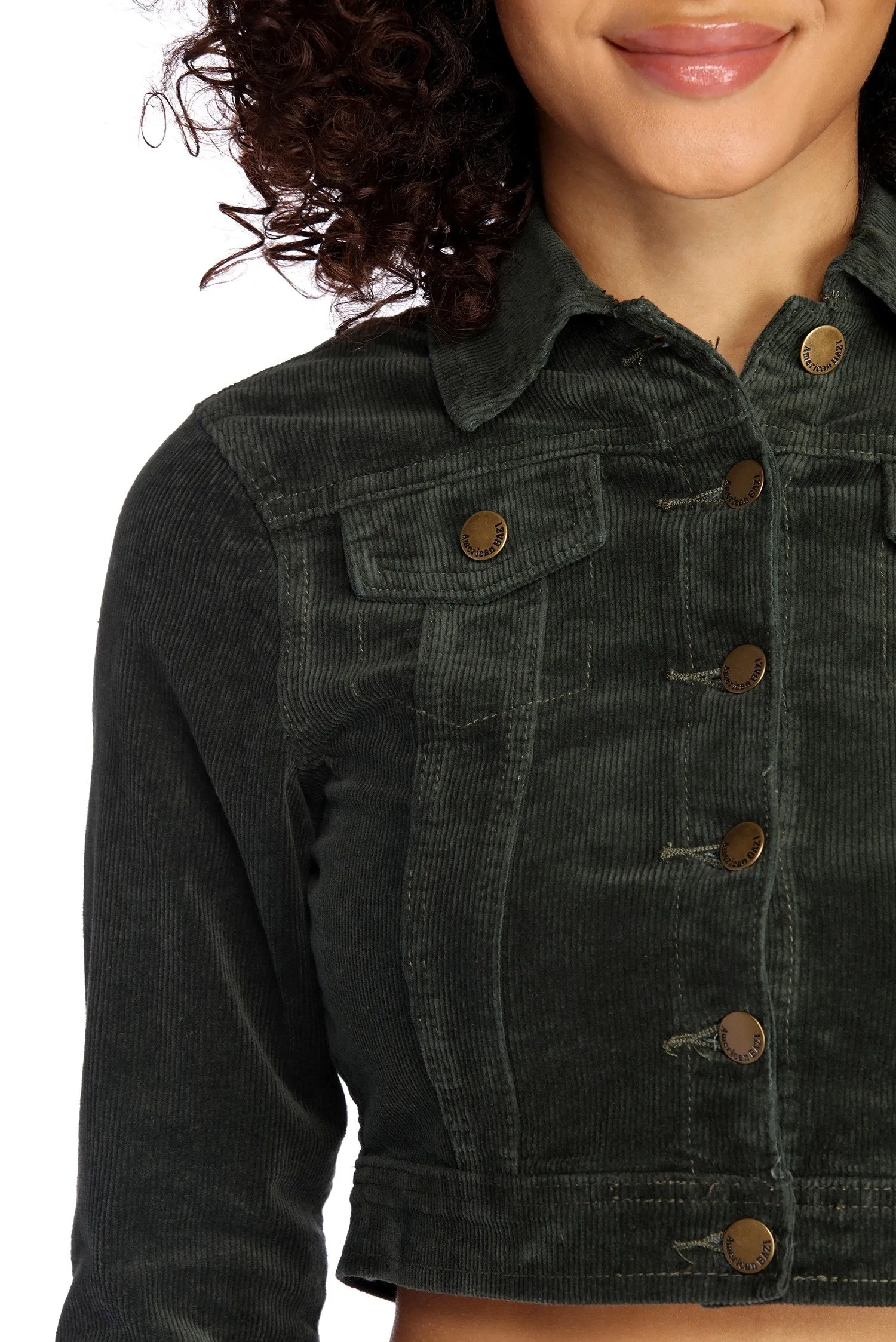 Cropped Corduroy Button Up Jacket