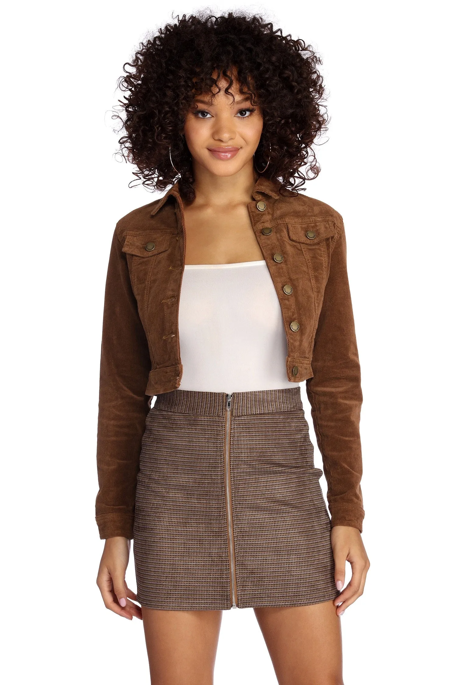 Cropped Corduroy Button Up Jacket